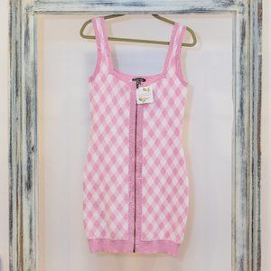 Blue Blush Dress- pink plaid mini dress, size M